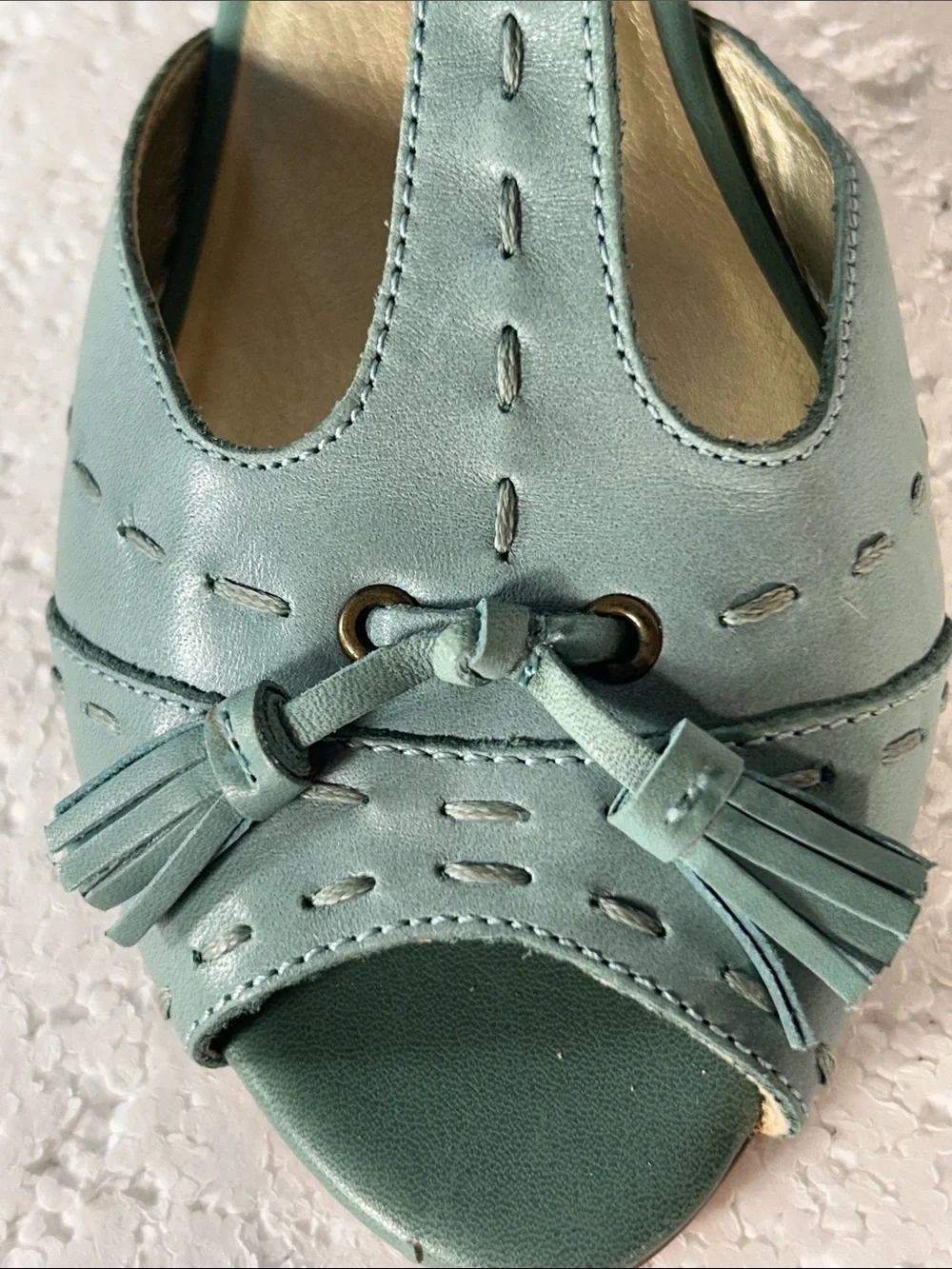 Seychelles SZ 10 Aqua T-Strap Peep Toe Heel Tassel Retro Vintage 40S Rockabilly